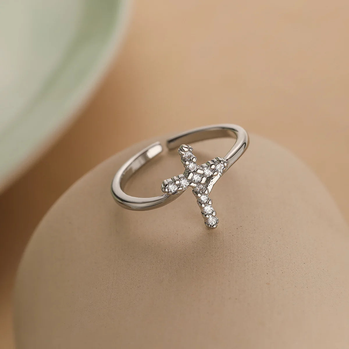 Fashion Clear Shiny CZ Zircon Cross Evil Eye Ring