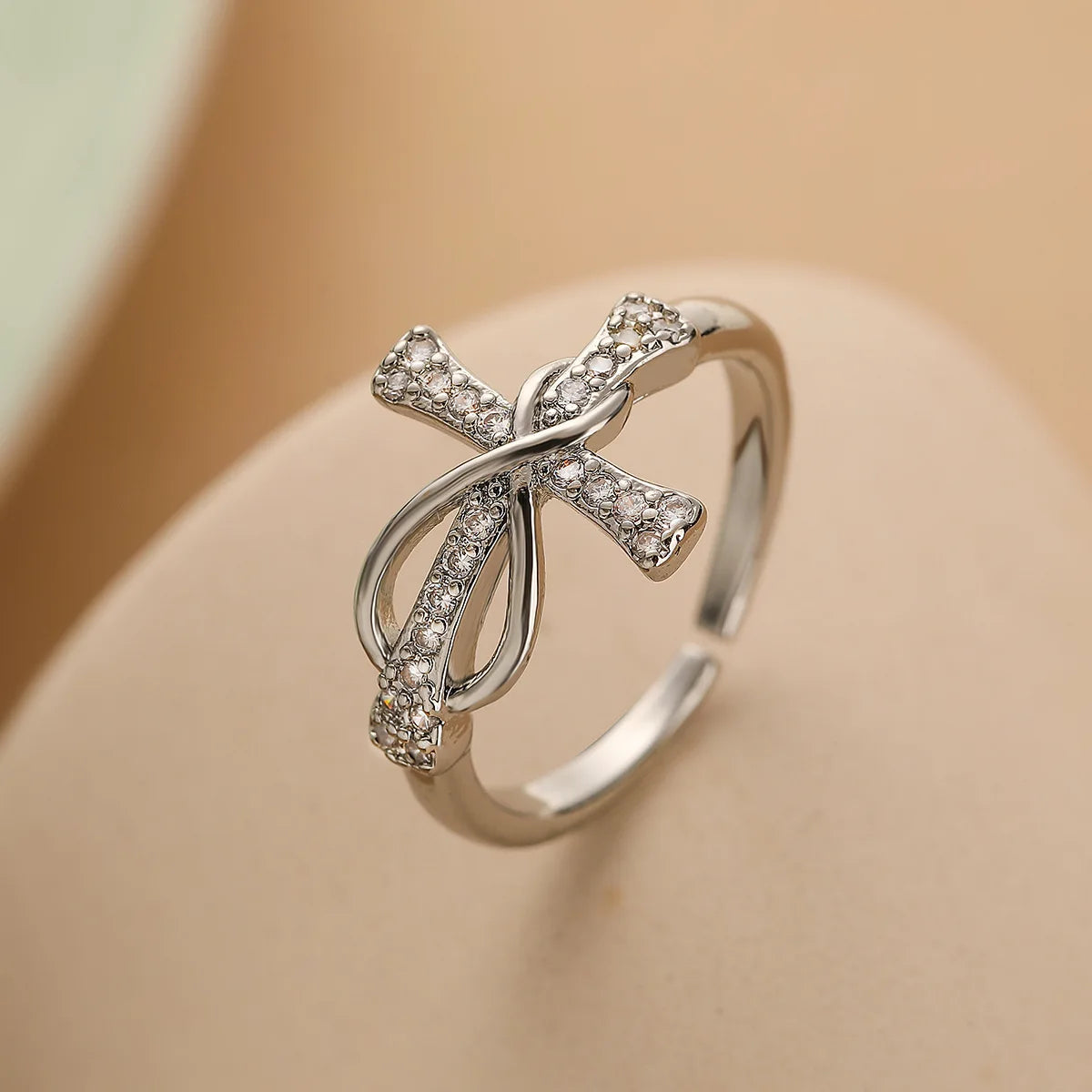Fashion Clear Shiny CZ Zircon Cross Evil Eye Ring