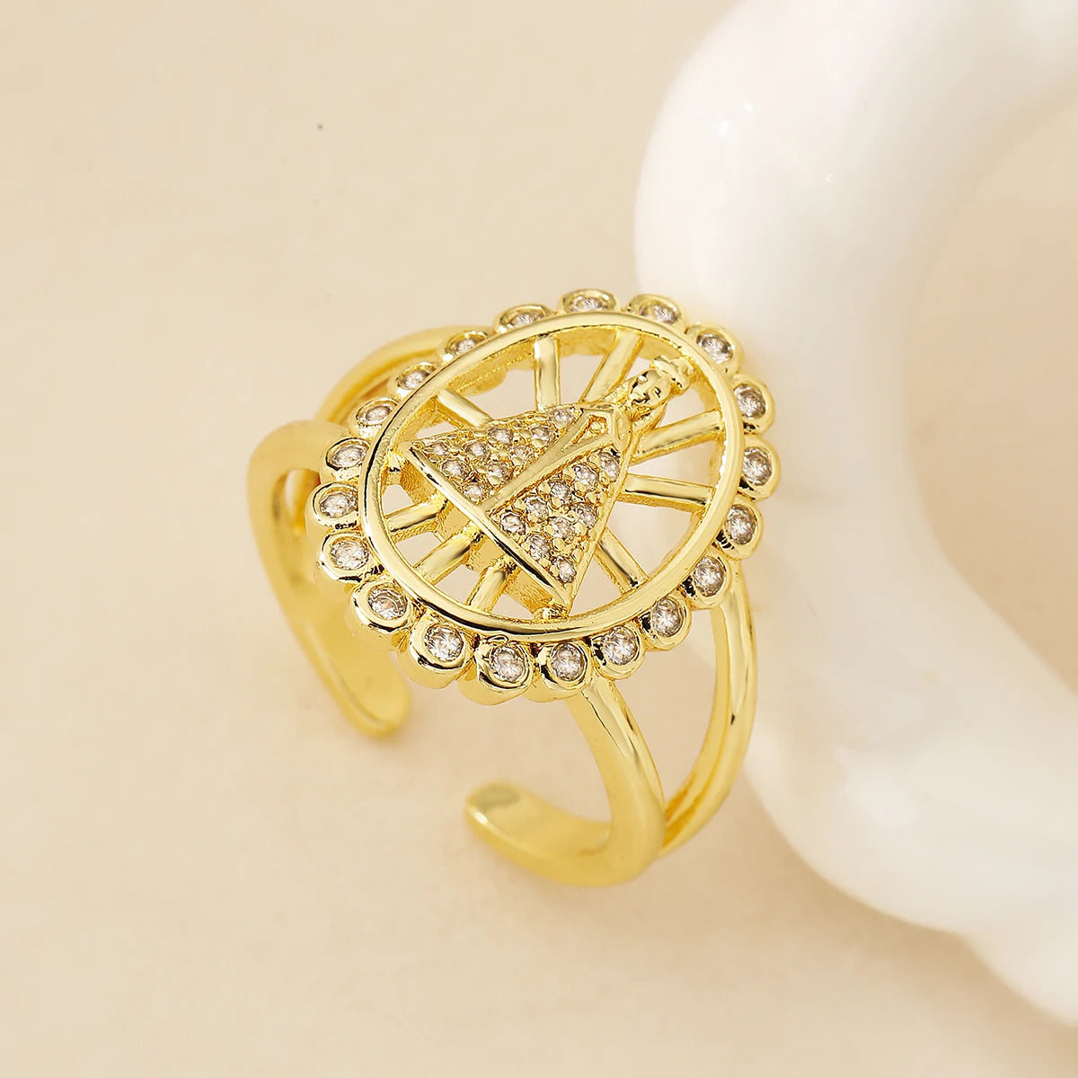 Vintage Virgin Mary Cubic Zirconia Adjustable Band Ring