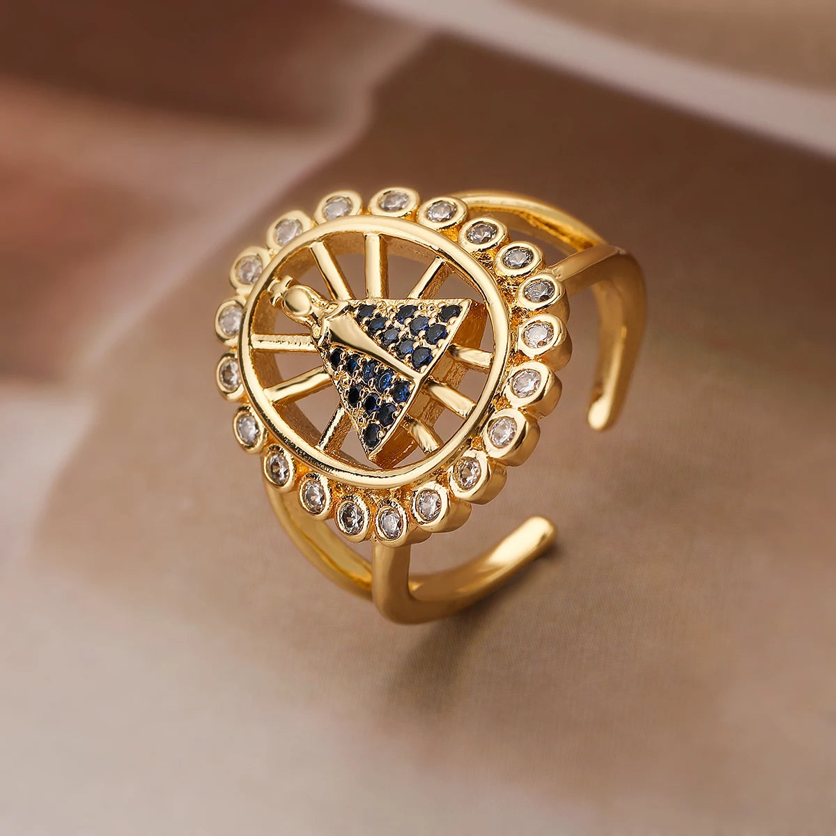 Vintage Virgin Mary Cubic Zirconia Adjustable Band Ring