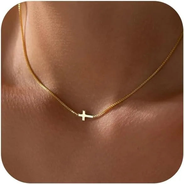 Women 14K Gold Plated Small Cross Pendant Choker