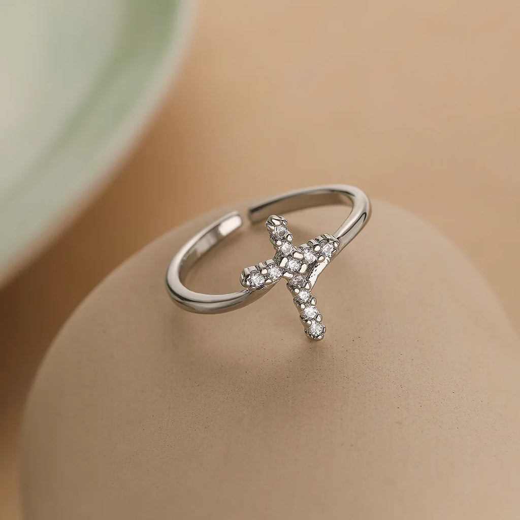 Fashion Clear Shiny CZ Zircon Cross Evil Eye Ring