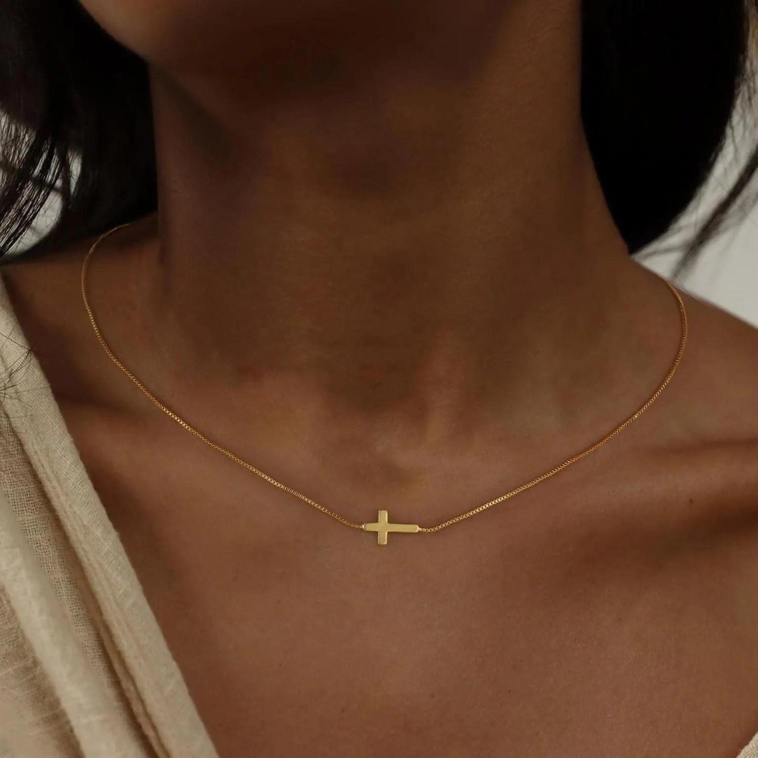 Women 14K Gold Plated Small Cross Pendant Choker