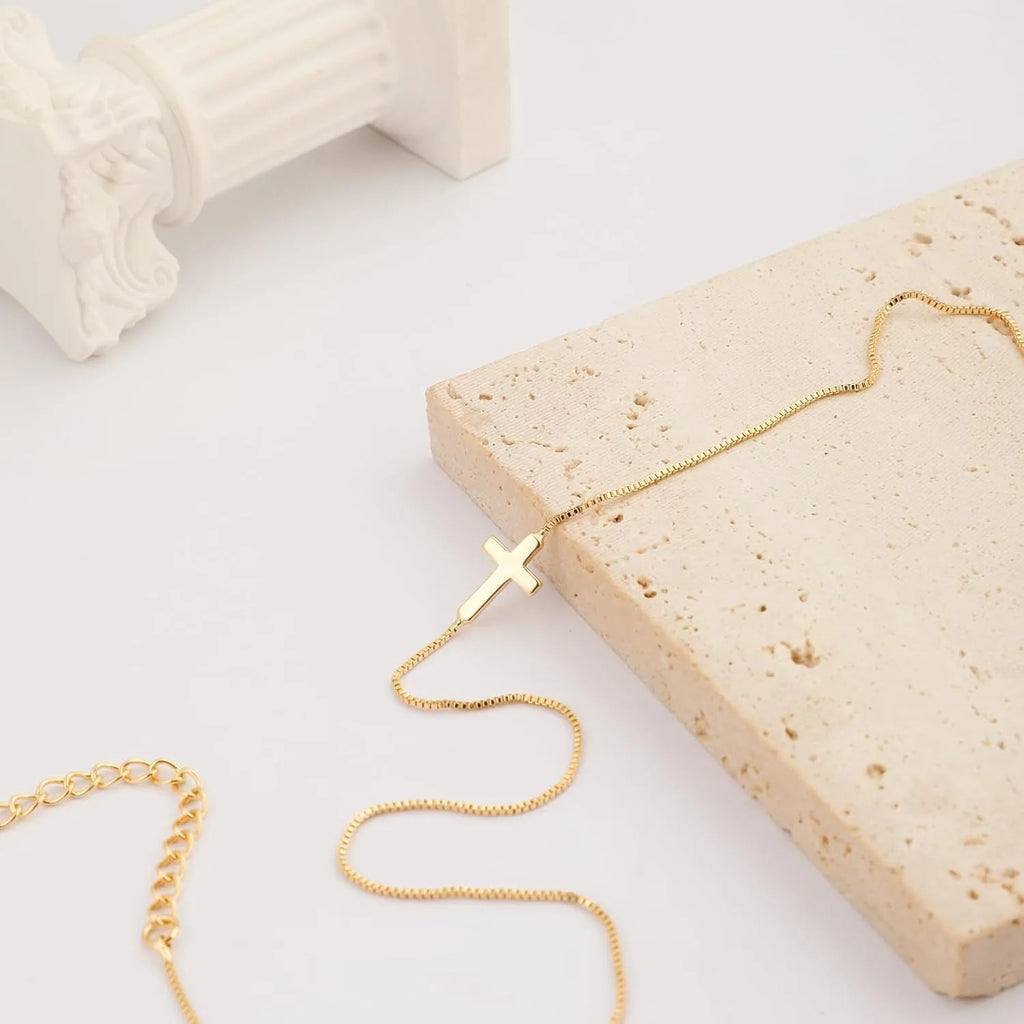 Women 14K Gold Plated Small Cross Pendant Choker