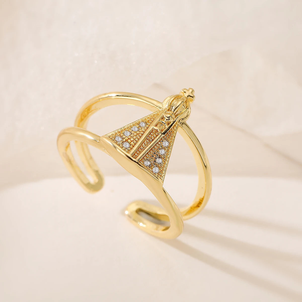 Vintage Virgin Mary Cubic Zirconia Adjustable Band Ring