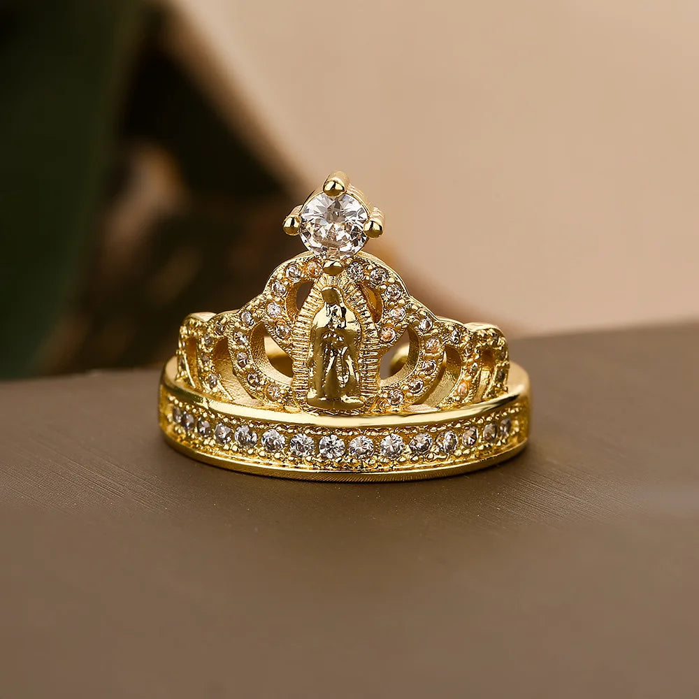 Vintage Virgin Mary Cubic Zirconia Adjustable Band Ring