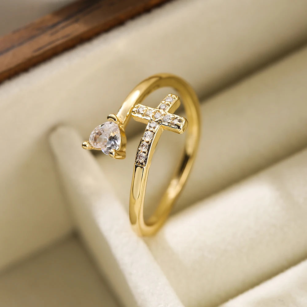 Fashion Clear Shiny CZ Zircon Cross Evil Eye Ring