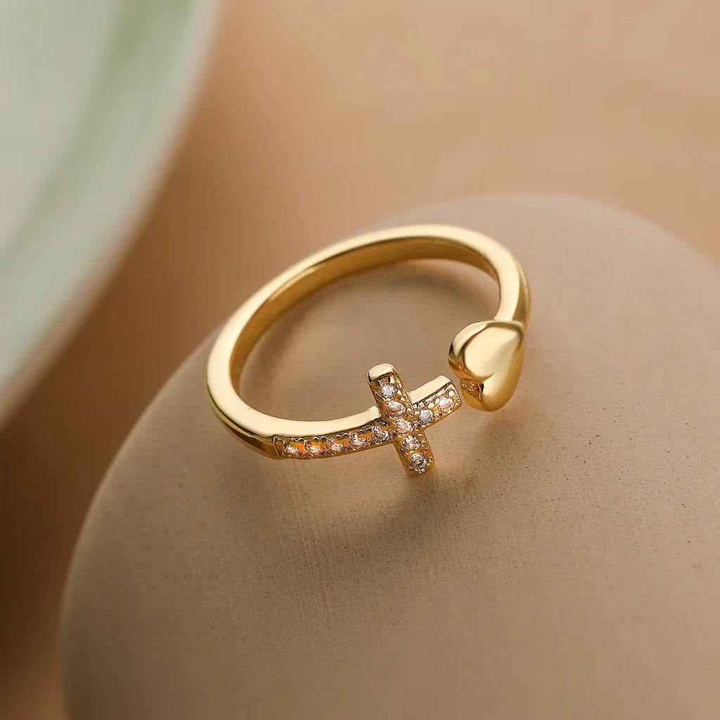 Fashion Clear Shiny CZ Zircon Cross Evil Eye Ring