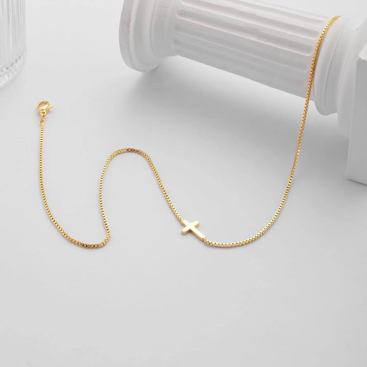 Women 14K Gold Plated Small Cross Pendant Choker